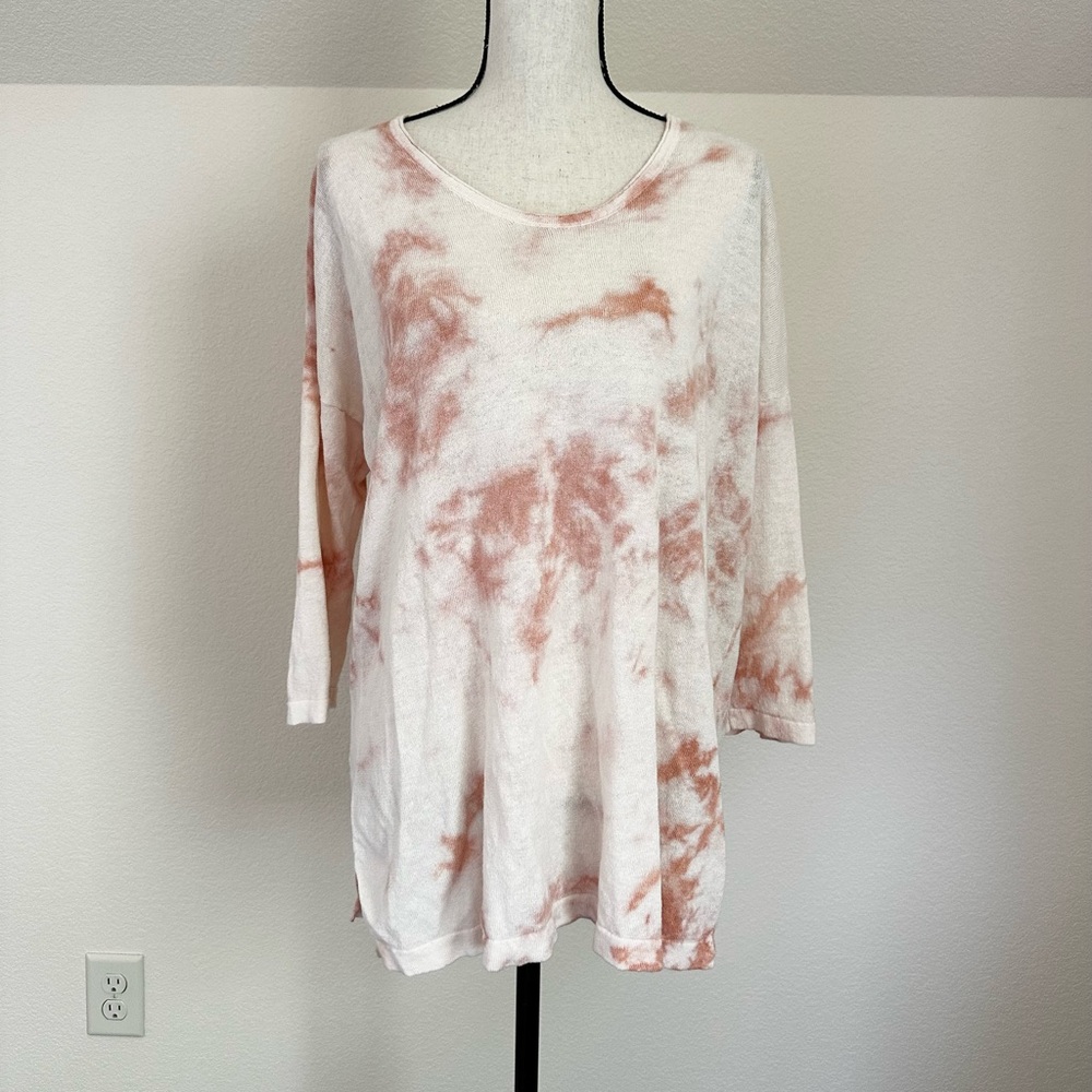 Pure Jill medium petite pink watercolor tie dyed sweater